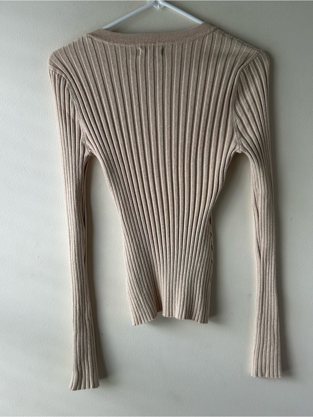 Quince Cotton Cashmere Ribbed Long Sleeve Sweater Heather Oatmeal M - Picture 7 of 7